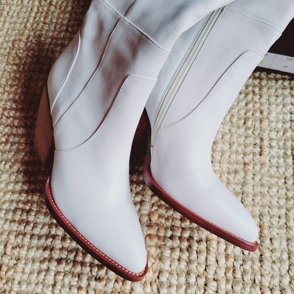 Silent D OVER KNEE WHITE LEATHER BLOCK HEEL BOOTS - Picture 8 of 10